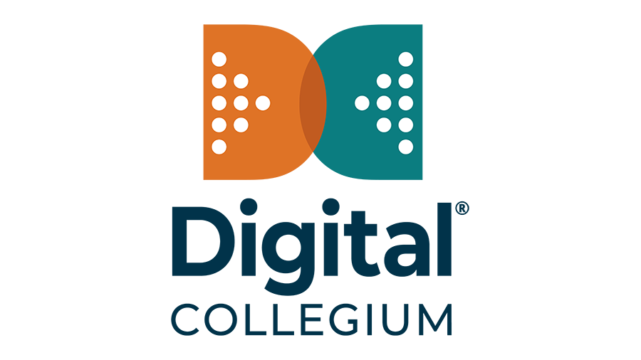 Digital Collegium logo. The logo features a stylized orange "D" and green "C" above the text, with white circles filling in the spaces on the "D" and "C."