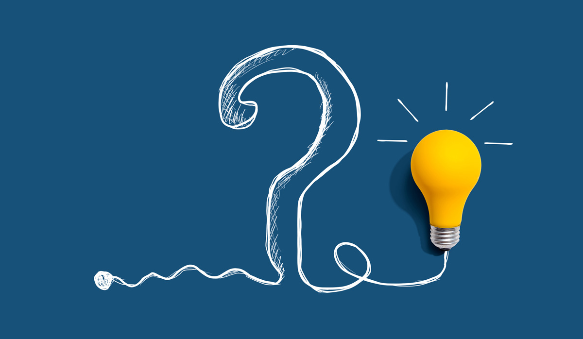 Illustration of a question mark and a light bulb